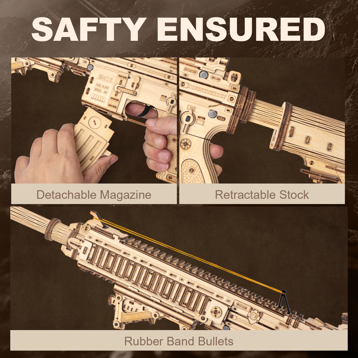 RUIFAM 3D Wooden Puzzles for Adults, 3D Puzzle Model Rubber Bands Gun Toys Building Kits, DIY Wood Crafts Cool Toy Hobbies for Men Women, Creative Assembly Gifts