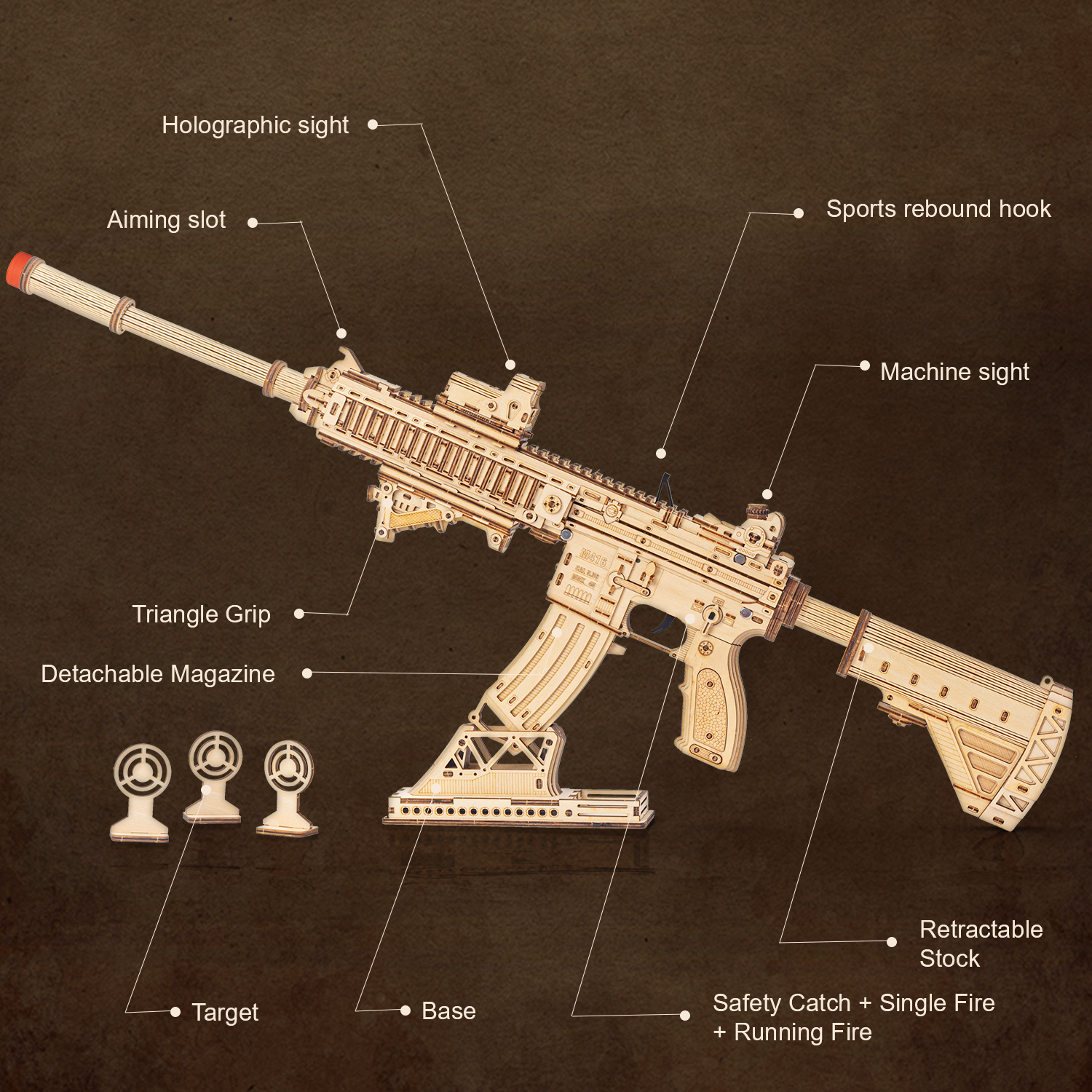 RUIFAM 3D Wooden Puzzles for Adults, 3D Puzzle Model Rubber Bands Gun Toys Building Kits, DIY Wood Crafts Cool Toy Hobbies for Men Women, Creative Assembly Gifts