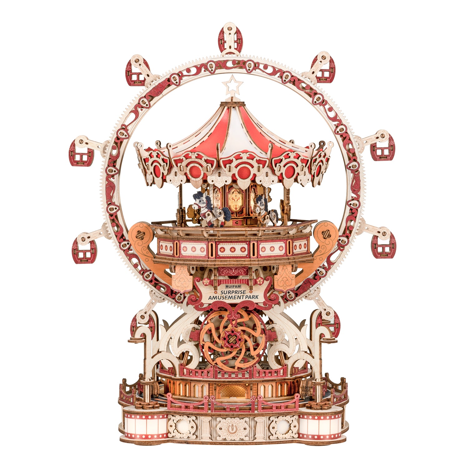 Ruifam 3D Puzzles for Adults, Wooden 3D Puzzle Model Surprise Amusement Park Music Box Toys Building Kits, DIY Wood Crafts Cool Toy Hobbies for Men Women, Creative Assembly Gifts