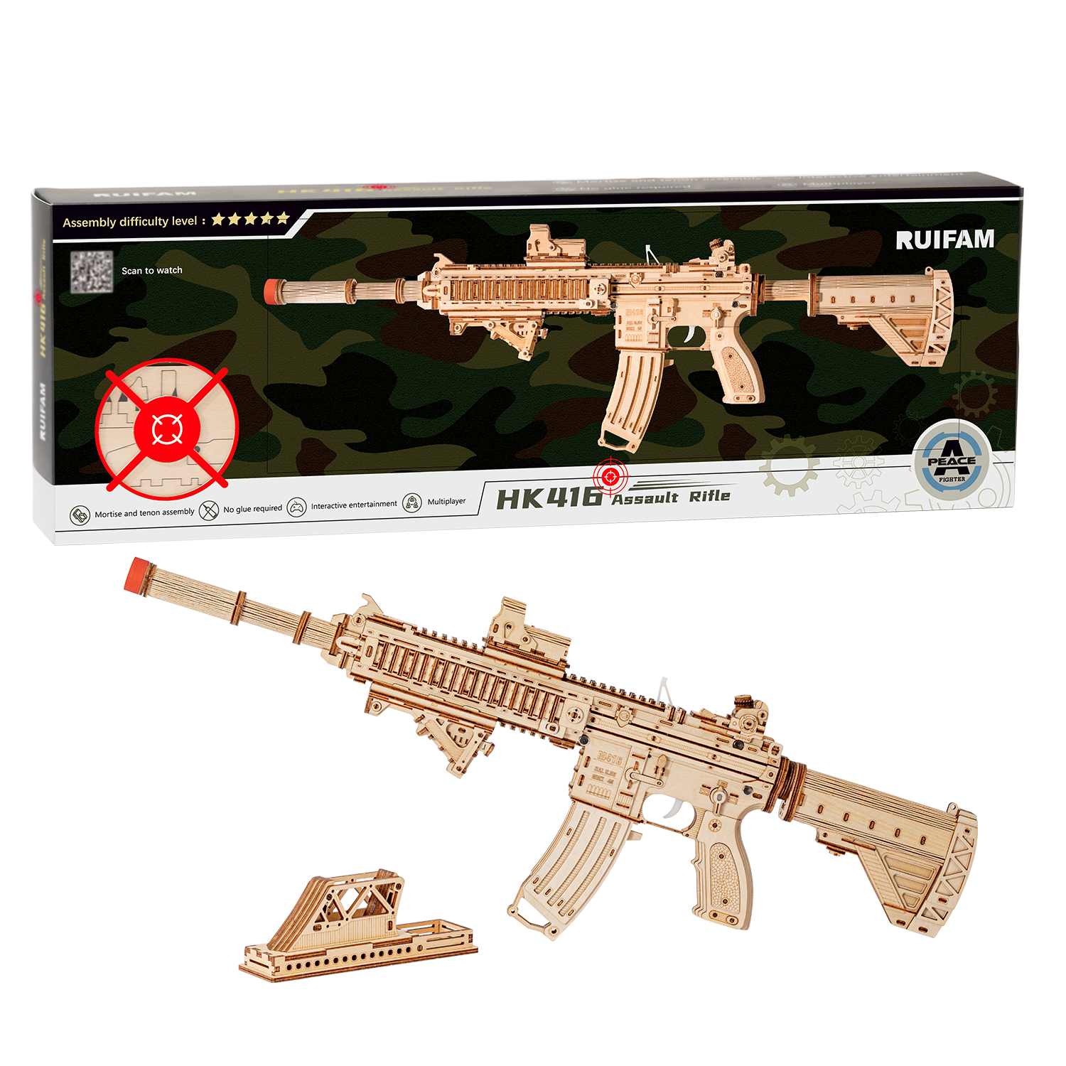 RUIFAM 3D Wooden Puzzles for Adults, 3D Puzzle Model Rubber Bands Gun Toys Building Kits, DIY Wood Crafts Cool Toy Hobbies for Men Women, Creative Assembly Gifts