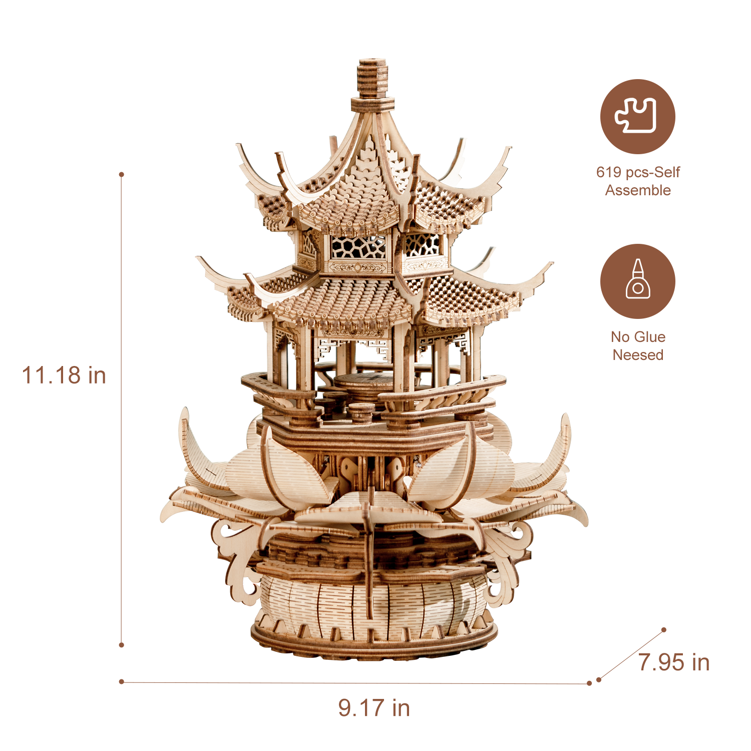 RUIFAM 3D Puzzles for Adults, Wooden 3D Puzzle Model Lotus Pavilion Music Box Toys Building Kits, DIY Wood Crafts Cool Toy Hobbies for Men Women, Creative Assembly Gifts