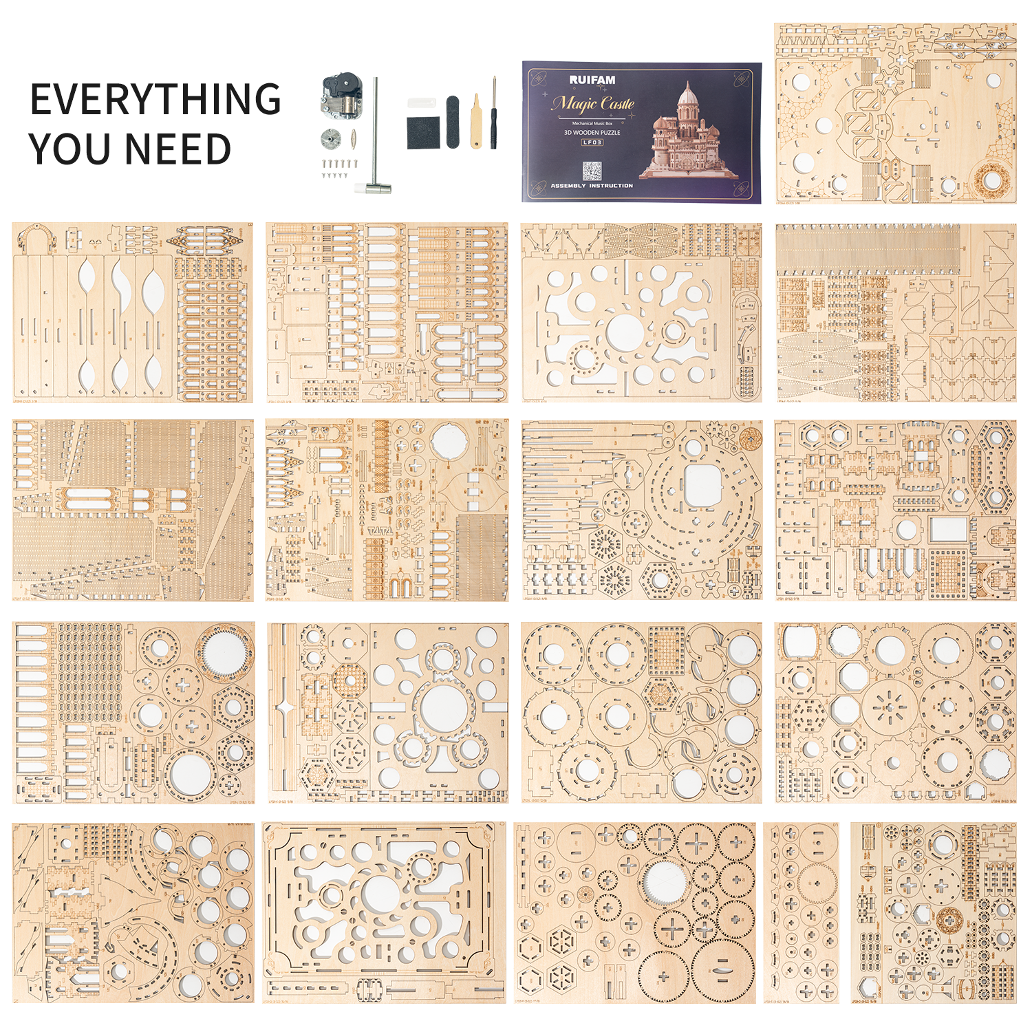 RUIFAM 3D Wooden Puzzles DIY Mechanical Wooden Wide Model Kit 1000 Pcs 3D Puzzles for Adults Teens 14+Years Puzzle Enthusiasts Box Clockwork Enchanted Castle