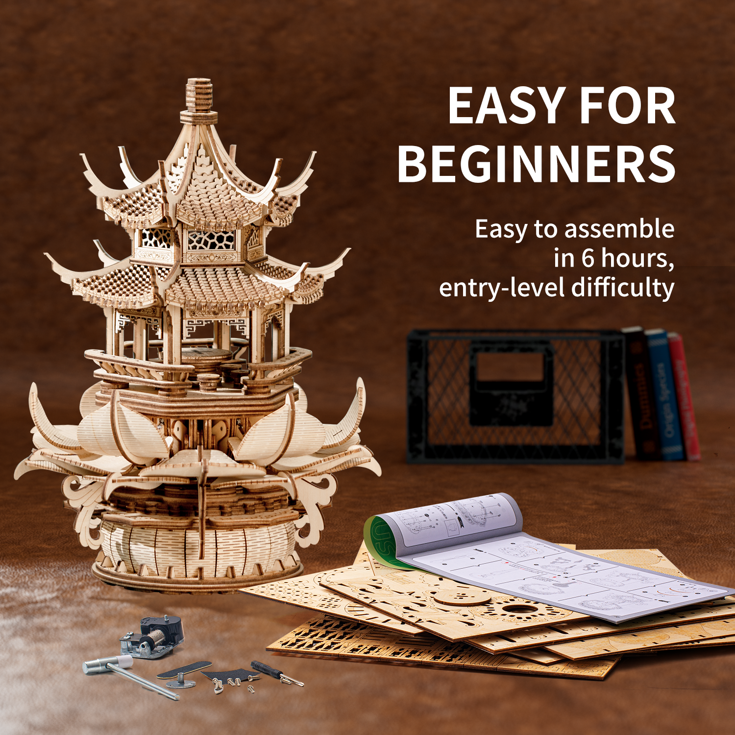 RUIFAM 3D Puzzles for Adults, Wooden 3D Puzzle Model Lotus Pavilion Music Box Toys Building Kits, DIY Wood Crafts Cool Toy Hobbies for Men Women, Creative Assembly Gifts