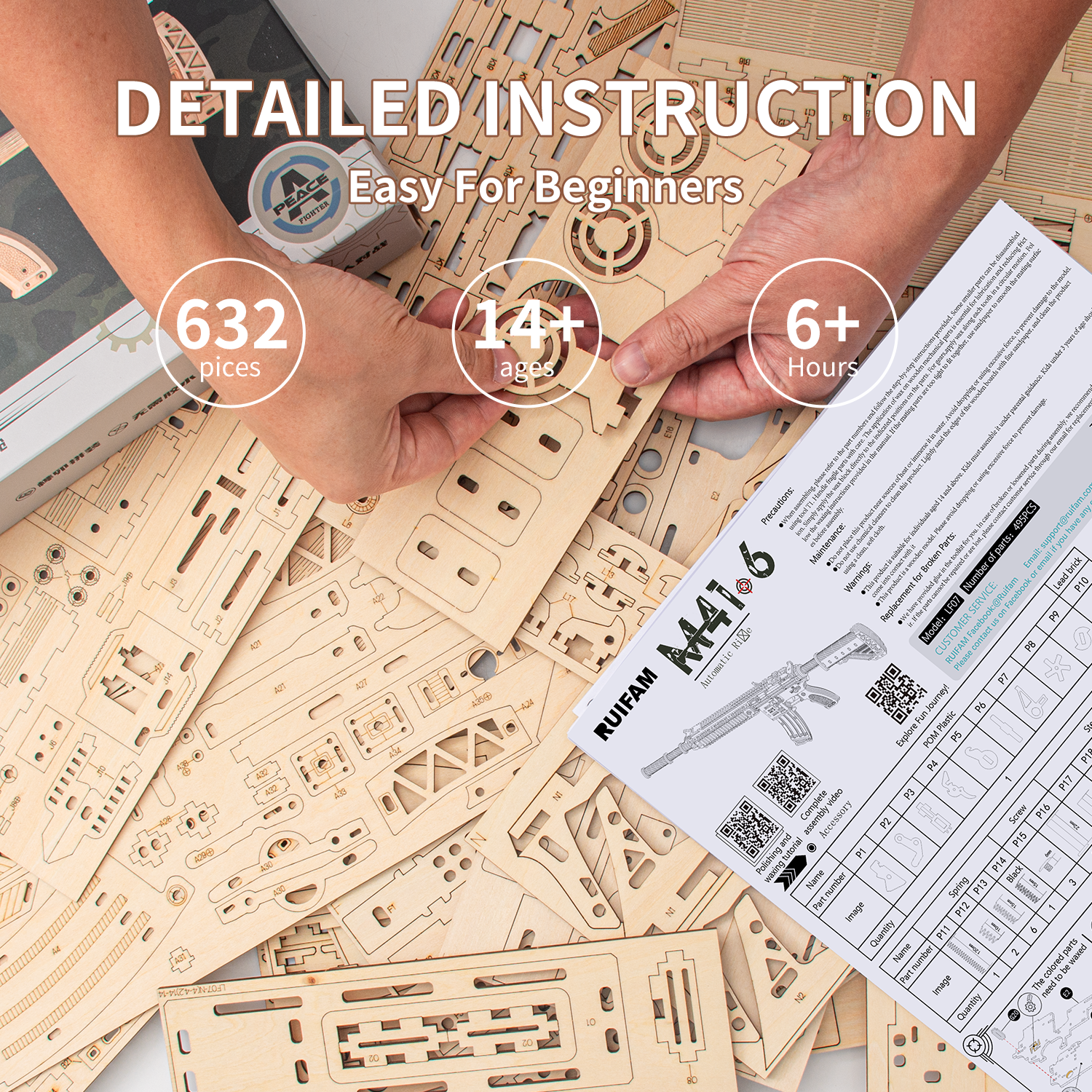 RUIFAM 3D Wooden Puzzles for Adults, 3D Puzzle Model Rubber Bands Gun Toys Building Kits, DIY Wood Crafts Cool Toy Hobbies for Men Women, Creative Assembly Gifts