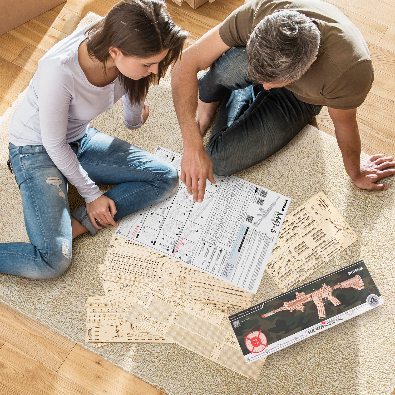 RUIFAM 3D Wooden Puzzles for Adults, 3D Puzzle Model Rubber Bands Gun Toys Building Kits, DIY Wood Crafts Cool Toy Hobbies for Men Women, Creative Assembly Gifts