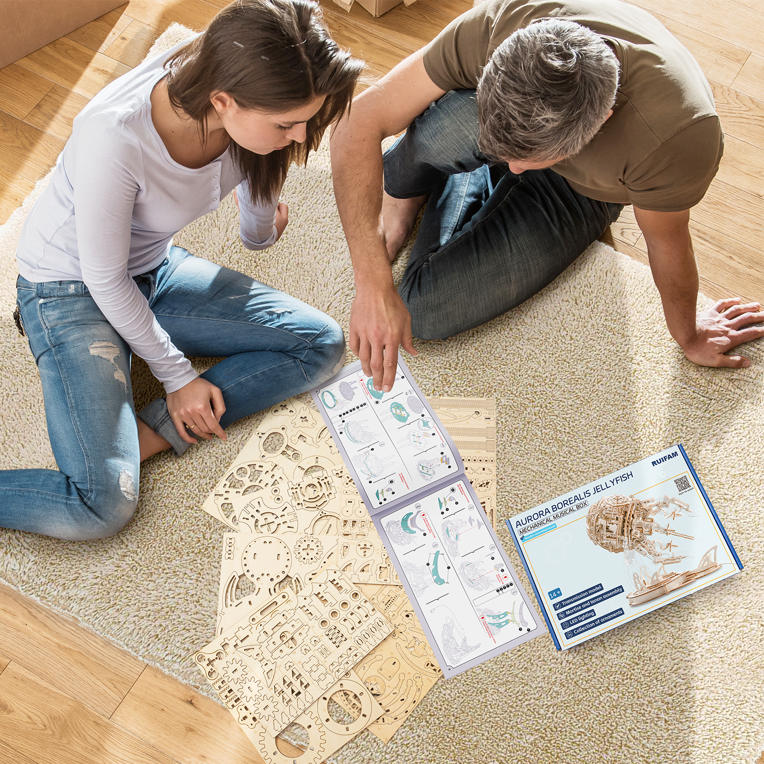 RUIFAM 3D Wooden Puzzles for Adults, 3D Puzzle Model Aurora Jellyfish Toys Building Kits, DIY Wood Crafts Cool Toy Hobbies for Men Women, Creative Assembly Gifts