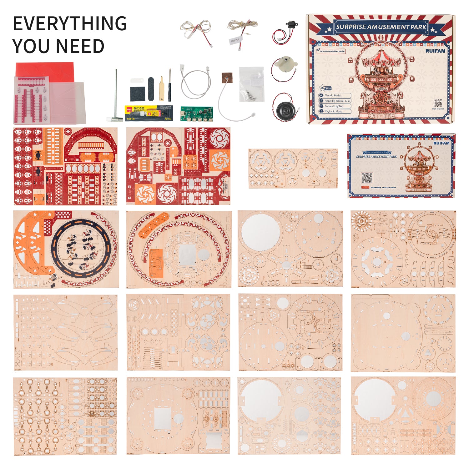 Ruifam 3D Puzzles for Adults, Wooden 3D Puzzle Model Surprise Amusement Park Music Box Toys Building Kits, DIY Wood Crafts Cool Toy Hobbies for Men Women, Creative Assembly Gifts