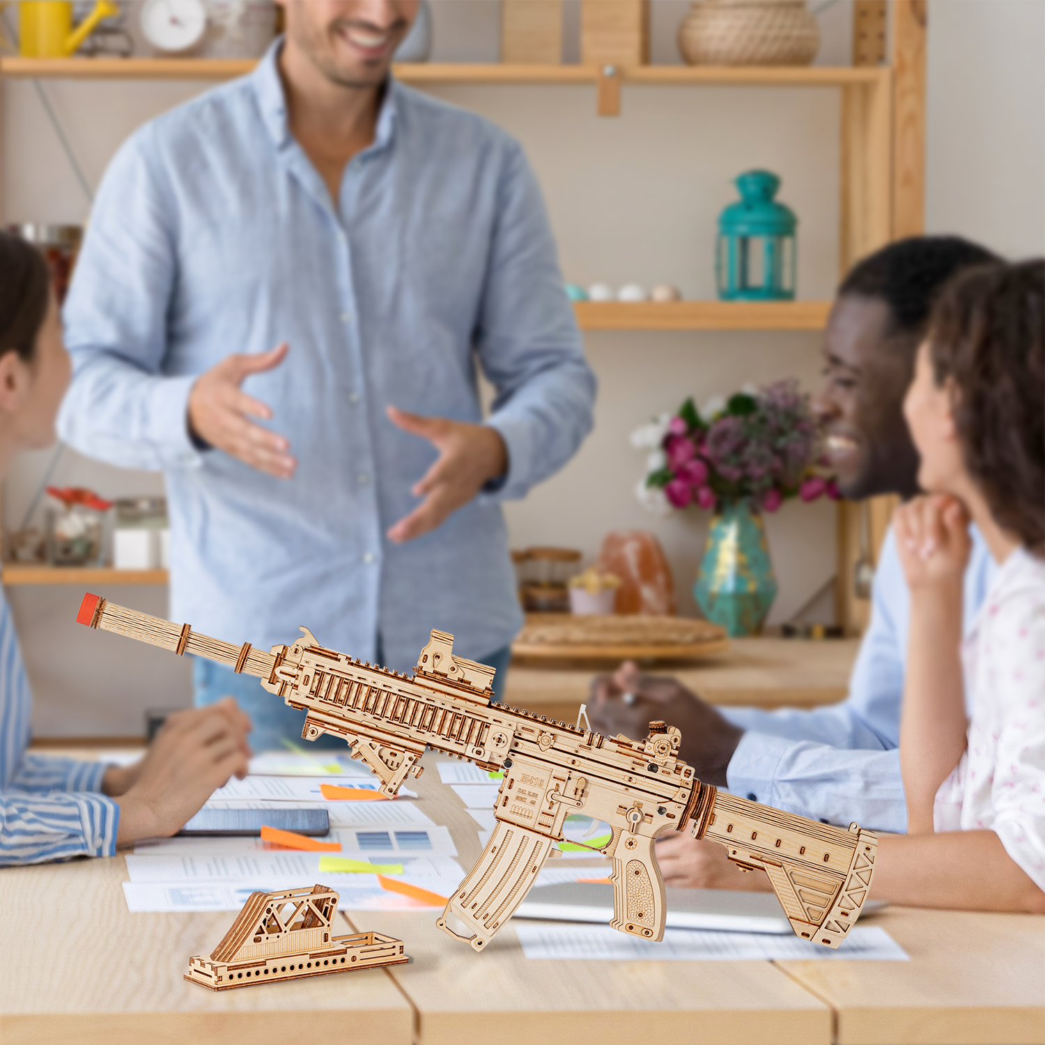 RUIFAM 3D Wooden Puzzles for Adults, 3D Puzzle Model Rubber Bands Gun Toys Building Kits, DIY Wood Crafts Cool Toy Hobbies for Men Women, Creative Assembly Gifts