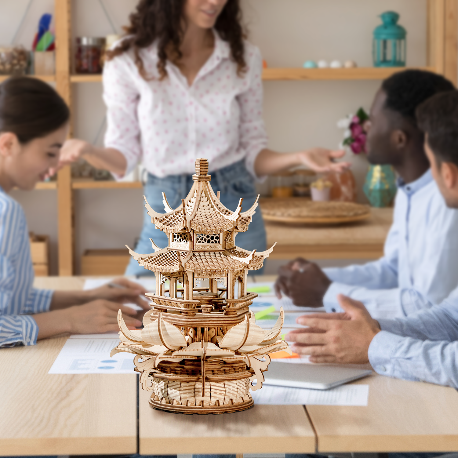 RUIFAM 3D Puzzles for Adults, Wooden 3D Puzzle Model Lotus Pavilion Music Box Toys Building Kits, DIY Wood Crafts Cool Toy Hobbies for Men Women, Creative Assembly Gifts