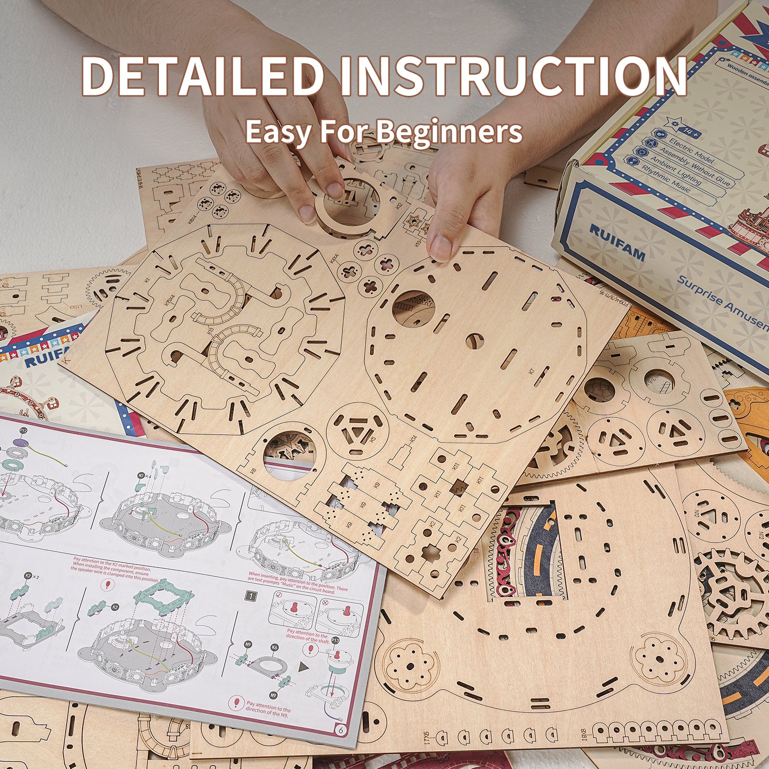 Ruifam 3D Puzzles for Adults, Wooden 3D Puzzle Model Surprise Amusement Park Music Box Toys Building Kits, DIY Wood Crafts Cool Toy Hobbies for Men Women, Creative Assembly Gifts