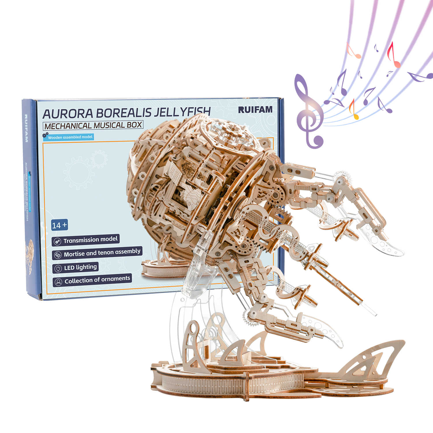 RUIFAM 3D Wooden Puzzles for Adults, 3D Puzzle Model Aurora Jellyfish Toys Building Kits, DIY Wood Crafts Cool Toy Hobbies for Men Women, Creative Assembly Gifts