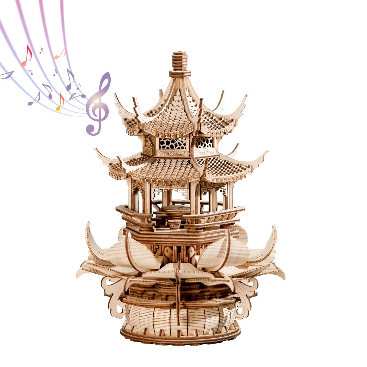 RUIFAM 3D Puzzles for Adults, Wooden 3D Puzzle Model Lotus Pavilion Music Box Toys Building Kits, DIY Wood Crafts Cool Toy Hobbies for Men Women, Creative Assembly Gifts