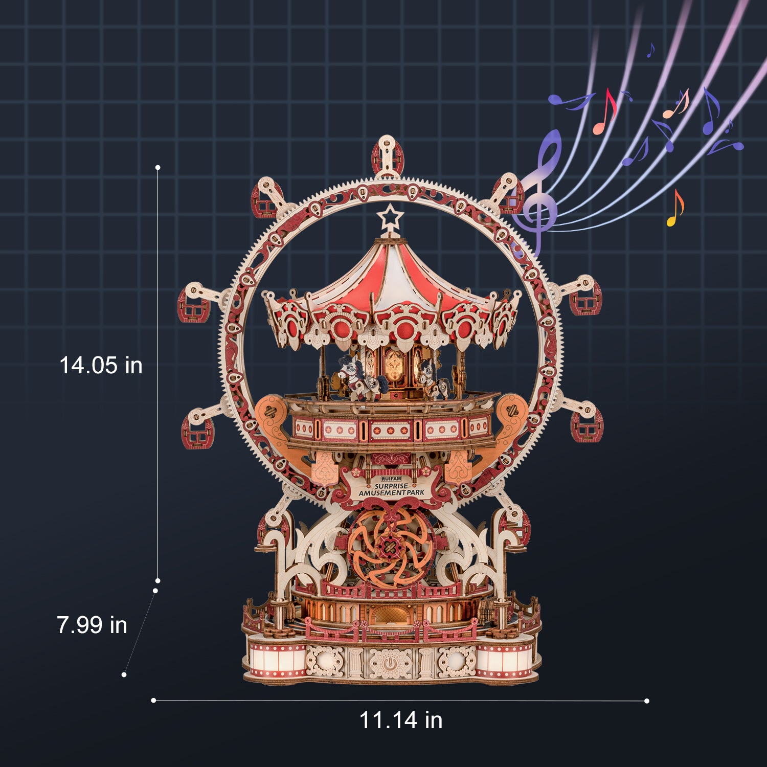 Ruifam 3D Puzzles for Adults, Wooden 3D Puzzle Model Surprise Amusement Park Music Box Toys Building Kits, DIY Wood Crafts Cool Toy Hobbies for Men Women, Creative Assembly Gifts