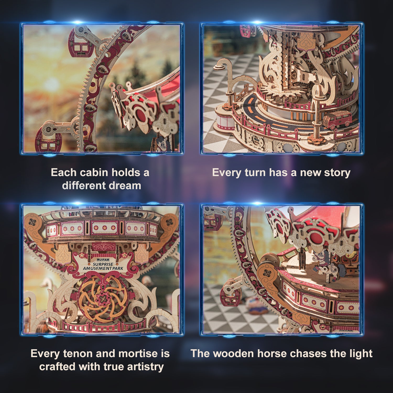 Ruifam 3D Puzzles for Adults, Wooden 3D Puzzle Model Surprise Amusement Park Music Box Toys Building Kits, DIY Wood Crafts Cool Toy Hobbies for Men Women, Creative Assembly Gifts