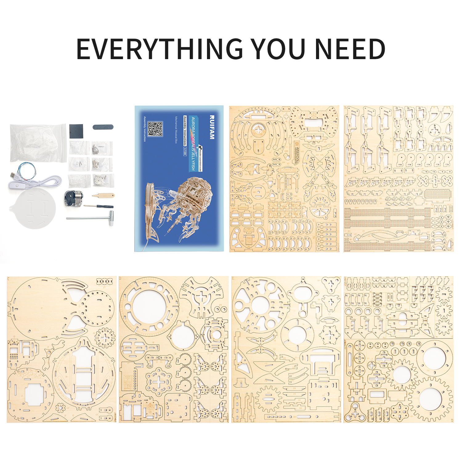 RUIFAM 3D Wooden Puzzles for Adults, 3D Puzzle Model Aurora Jellyfish Toys Building Kits, DIY Wood Crafts Cool Toy Hobbies for Men Women, Creative Assembly Gifts