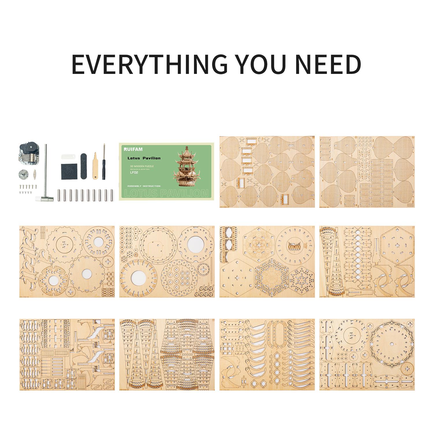 RUIFAM 3D Puzzles for Adults, Wooden 3D Puzzle Model Lotus Pavilion Music Box Toys Building Kits, DIY Wood Crafts Cool Toy Hobbies for Men Women, Creative Assembly Gifts