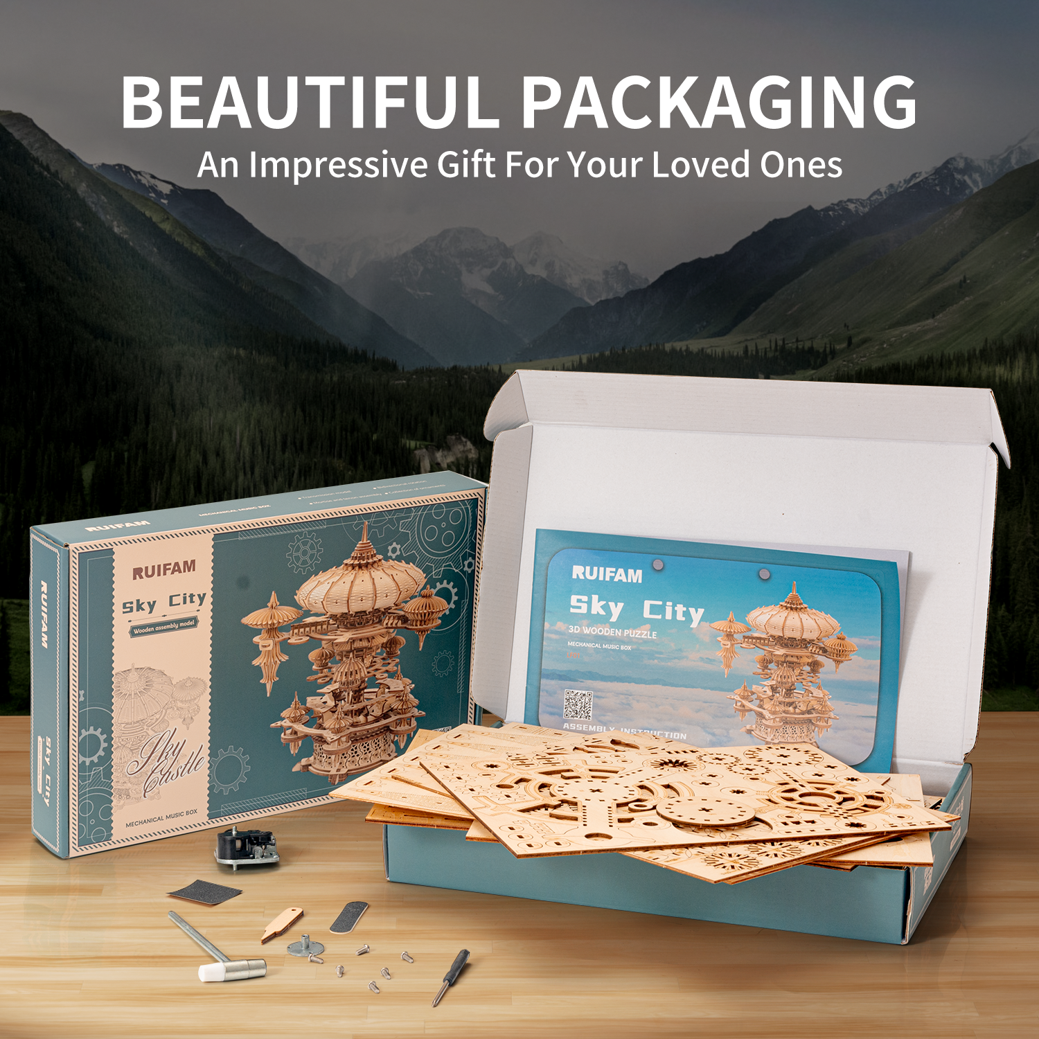 RUIFAM SkyCity Music Box 3D Wooden Puzzles LF01