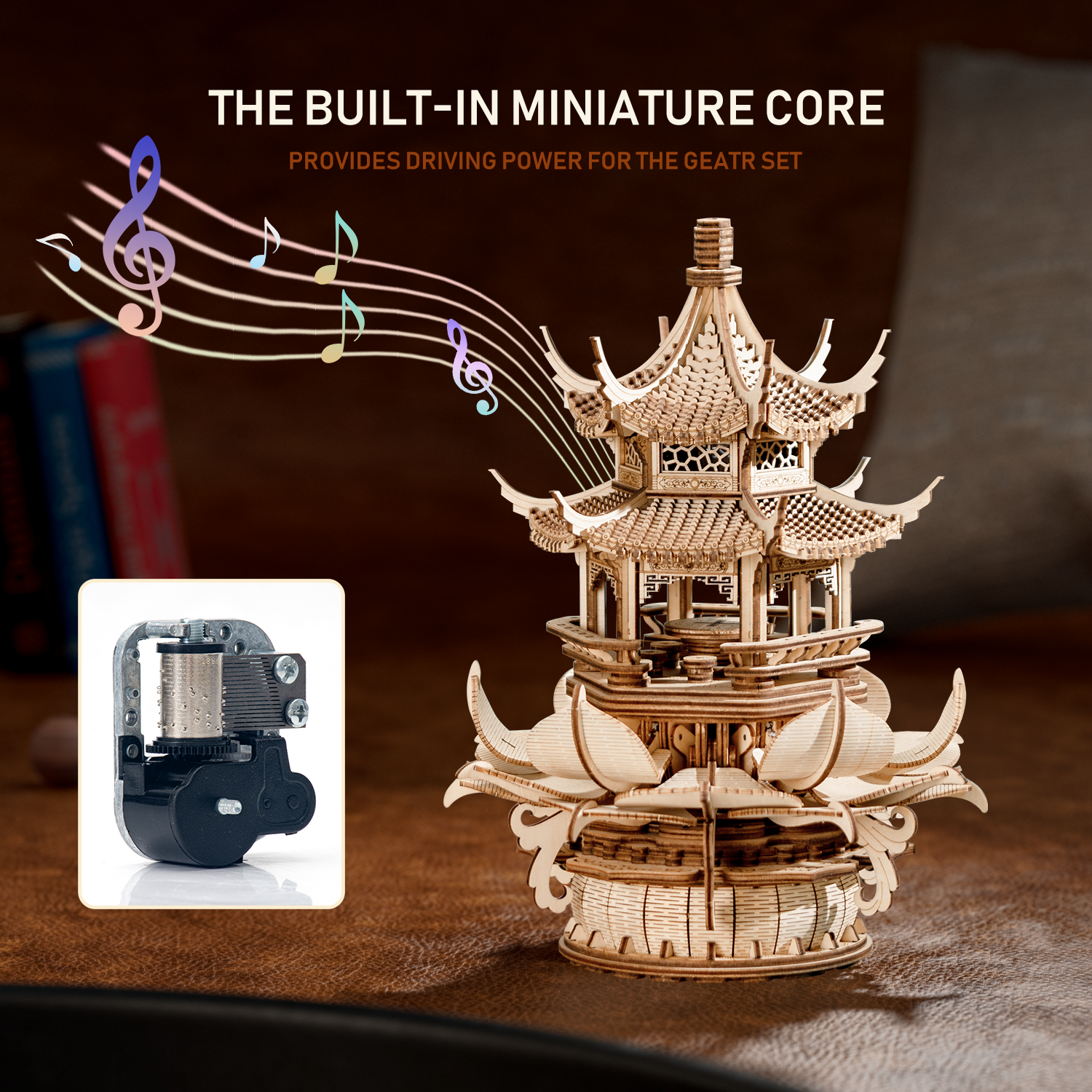 RUIFAM 3D Puzzles for Adults, Wooden 3D Puzzle Model Lotus Pavilion Music Box Toys Building Kits, DIY Wood Crafts Cool Toy Hobbies for Men Women, Creative Assembly Gifts