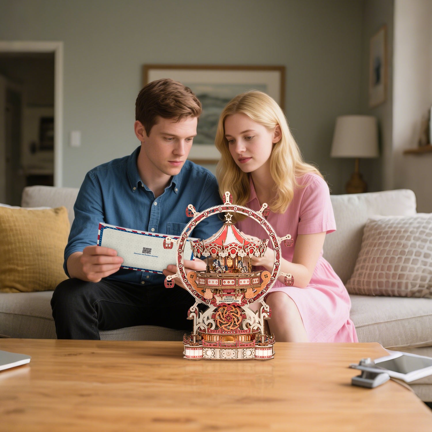 Ruifam 3D Puzzles for Adults, Wooden 3D Puzzle Model Surprise Amusement Park Music Box Toys Building Kits, DIY Wood Crafts Cool Toy Hobbies for Men Women, Creative Assembly Gifts